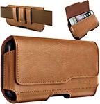 DeBin iPhone 11 Pro Max iPhone Xs Max 7 Plus 8 Plus 6s Plus Holster, Leather Belt Case with Clip Cell Phone Pouch Belt Holder for Large Apple iPhone (Fits Cellphone w/Otterbox Other Cases on) Brown