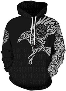 JooMeryer Men's Viking Hoodie 3D Graphic Print Hooded Sweatshirt Plus Size S-5XL,Odin's Raven,2XL