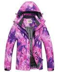 WULFUL Women's Waterproof Snow Ski Jacket Mountain Windproof Winter Coat with detachable hood (Digital printing-HS03, 2XL)