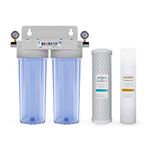 Max Water 2 Stage (Sediment, Odor & Improving Taste) Whole House 10 inch, Standard Water Filtration System with Pressure Gauges - Clear Housing - Sediment + CTO - ¾ Inlet/Outlet