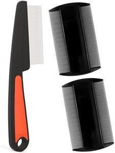 Dandruff Comb Fine Tooth Scalp Detox Comb Lice for Women, Men & Kids Stainless Steel Scalp Detoxing, Sweep & Massage Hair Brush Tool for Hair Care 3PC Black+Red
