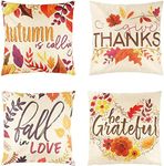 Juvale Set of 4 Thanksgiving Throw Pillow Covers with Seasonal Fall Quotes, 4 Autumn Designs (17 x 17 in)