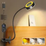 Glocusent 5W 36 LED Reading Clip on Light for Bed, Eye Caring Bed Lamp, 3 Colors & 5 Brightness Levels for Headboard with Adapter, Perfect for Reading, Working & Studying