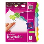 AVERY Style Edge Plastic Insertable Dividers for 3 Ring Binders, 8 tabs, Multi-Colour, 1 Set, (11201)