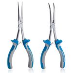 SPEEDWOX 2PCS Long Reach Needle Nose Pliers Set Long Nose Pliers & Bent Needle Nose Pliers Extra Long Pliers Tool Kit for Jewelry Making, Wire Bending and Object Gripping on Narrow Space