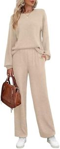 WIHOLL Lounge Sets for Women 2 Piece Long Pants Loose Fitted Sweatsuits Cozy Beige S