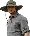 ZLYC Men Wide Brim Boonie Hat Waterproof Bucket Sun Hat Outdoor Sun Protection Fishmen Cap (Plain Army Green)