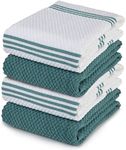 100% Cotton Terry Tea Towel - Blue Aqua Plain & Stripe Pattern, Pack of 4 | Kitchen Towel Set | Absorbent, Strong, Quick Dry & Machine Washable | Home & Bathroom Accessories