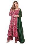 Janasya Indian Women's Pink Georgette Digital Floral Printed Kurta with Palazzo and Dupatta