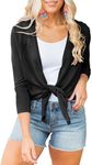 Langwyqu Womens Sheer Tie Knot Bolero Cardigan Summer Long Sleeve Lightweight Open Front Cover Up Crop Tops Black