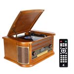 DAB Record player 7-in-1 vinyl turntable de dl record player vintage wood with Bluetooth, FM radio, integrated stereo speakers, CD/MP3/cassette playing,USB play & encoding