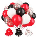 Paready Red and Black Latex Balloons, 30 Pcs 12 Inch White and Red Black Confetti Balloons with Ribbons for Baby Shower Casino Theme Party Birthday Graduation Poker Card Theme Decorations Supplies