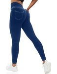 VOOVEEYA Curvy Womens Leggings, High Waisted Yoga Pants with Back Pockets Tummy Control Stretchy Workout Gym Tight(Navy Blue L)