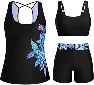 Tankini Swimsuits for Women Over 50 Plus Size Swimwear 3 Piece Swimsuit Set with Tummy Control Swim Bottoms 24W