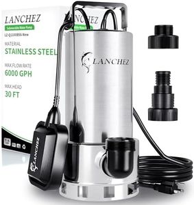 LANCHEZ 1.6 HP Stainless Steel Submersible Water Pump 5500GPH High Flow with Float Switch Long Cord, Sump Pump for Quick Water Removal from Swimming Pool Flooded Basement Pit Sewage Sink Pool Tub