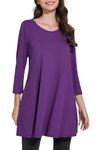 Enmain Purple Tunic Tops for Women UK 3/4 Sleeve Long Ladies Tunics Casual Solid Color Top for Leggings Loose Round Neck Blouse Shirt 2XL