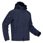 KEFITEVD Mens Multi Pockets Waterproof Softshell Rain Jackets Hiking Jacket Navy Blue