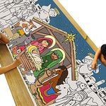 Tiny Expressions – Giant Nativity Scene Coloring Poster or Table Cover | Extra Large 30" x 72" inches | Paper Religious Holiday Tablecloth for Church or School | Huge Manger Activity Pages for Kids