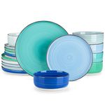 vancasso Bonita Blue Dinner Set, Handpainted Swirls Dinner Sets for 6 People, 18-Piece Plates and Bowls Set in Cool Tones, Include Dinner Plates, Dessert Plates, and Cereal Bowl