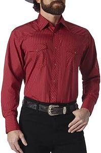 Wrangler Men's Sport Western Snap Shirt Dobby Stripe, Wine, Small