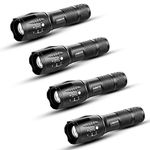 LED Emergency Handheld Flashlight, 4 Pack, Adjustable Focus, Water Resistant with 5 Modes, Best Tactical Torch for Hurricane, Dog Walking, Camping