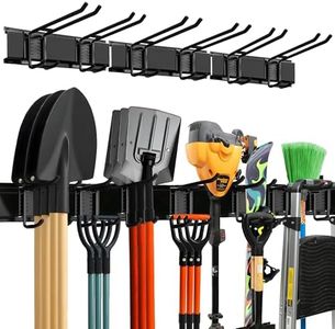 TIDYME Garage Tool Organizer Wall Mount - Sturdy Storage Rack with Adjustable Hooks, Anti-Rust Panel - Easy Installation, 300lbs Capacity - Garden Tool Organizer for Garage (03 Racks & 06 Hooks)