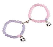 Unisex Fashion Jewellery Adjustable Multi Style Panda Combo Crystal Stone Beads Bracelets For Women;Girls ;Boys;Men (Pack Of 2) (Purple & Pink Panda bracelet combo)