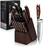 Kitchen Knife Set,15-Piece Knife Set with Block Wooden,Self Sharpening for Chef Knife Set,High Carbon Japan Stainless Steel Hammered Collection Knife Block Set with Steak Knives, Boxed Knife Set