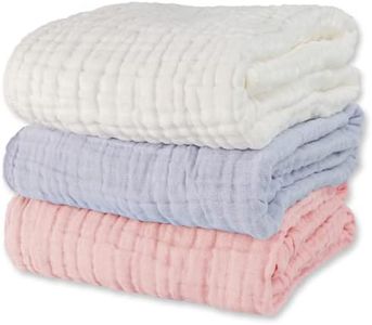 WinReal Muslin Baby Bath Towels Set 3 Pack Ultra Soft and Absorbent Baby Towels Infant Toddler Blanket Towel 6-Layer Natural Cotton Towel Suitable for Girl Boy 40x40 inches (White&Pink&Grey)