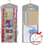 ProPik Hanging Double Sided Christmas Gift Wrapping Paper Storage Organizer With Multiple Pockets Organize Your Gift Wrap, Gift Bags Bows Ribbons 40"X17" Fits 40 Inch Rolls Clear PVC Bag (Grey)