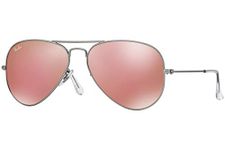 Ray-Ban RB3025 Classic Aviator Sunglasses, Matte Silver/Light Brown Mirror Pink, 55 mm