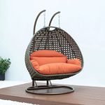 KLODOR Designer Double Seater Iron Hanging Swing Chair with Tufted Soft Deep Cushion & Stand Backyard Relax for Indoor, Outdoor, Balcony, Patio, Home & Garden, Terrace (Brown with Orange Cushion)