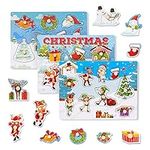 The Twiddlers - 3 Wooden Christmas Peg Puzzles for Kids in Cute Santa Reindeer Elf Xmas Tree Festive Designs Childrens Party Gift Toy - 30cm x 22cm