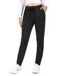 OUGES Womens Cotton Joggers Open Bottom Jogging Sweatpants Sports Trousers Tracksuit Bottoms Lounge Pants with Pocket (Black,XL)