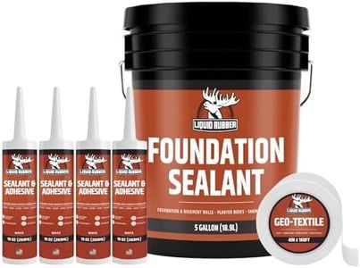 Liquid Rubber Basement and Foundation Repair Sealant - Waterproof Concrete Sealer & Crack Filler - Flexible Coating for Indoor & Outdoor Use - 5 Gallon Sealer, 10.2 oz Caulk 4 Pack, Geo Textile 4"x160