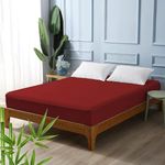 ATK-8 Bedding Water Proof Stretchable Fitted Sheet Style Mattress Protector 72 x 84 Inch for Double Bed Cal-King Size with Elastic Strap | Water Resistant Ultra Soft Bed Cover (Burgundy)