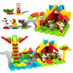 PicassoTiles PTB100 100pcs Bristle Lock 3D Building Blocks Tiles Safari Theme Set Learning Playset STEM Toy Set Educational Kit Child Brain Development Preschool Kindergarten Toy for Age 3 & Up