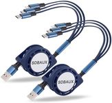 SDBAUX 2Pack Multi USB Charger Cable Retractable 3 in 1 Multiple Charging Cord Adapter with Mini Type C Micro USB Port Connectors Compatible with Cell Phones Tablets Universal Use (2Pack-Blue)