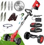 Electric Weed Eater 21V Weed Wacker 4.0Ah Cordless Battery Powered Weedeaters String Trimmer with 7 Blades 2 Batteries Lawn Trimmer Edger Telescopic Handle Low Noise for Home Garden Grass Trimming