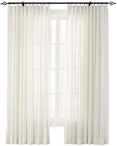 ChadMade Indoor Outdoor Solid Sheer Curtain Pinch Pleated Beige 150" W X 102" L Wide Opulent Voile Drapes (1 Panel)
