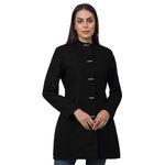 Cantabil Solid Black Full Sleeves Regular Fit Women Casual Long Coat | Casual Winter Long Coat for Women | Ladies Long Coat for Winter Wear (LLOC00037_BLACK_XXL)