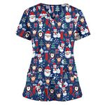 Women Christmas Scrubs Care Work Shirt Uniform Work Tops Cute Printed Care Uniform Ladies Scrubs Christmas Scrub Tops Cute Printed Classic Fit Short Sleeve Uniform Care Work Shirt for Career Day Red