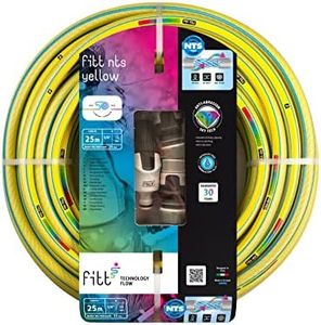 FITT NTS YELLOW 5/8" (15 mm) 25 m - Tuyau d'Arrosage pour Jardins pour Utilisation Intensive, avec Lance à Débit Réglable et Raccords