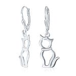 Best Friend Animal Lover BFF Pets Open Kitten Kitty Dangling Cat Earrings For Women Teen .925 Sterling Silver Lever back