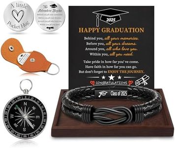 Graduation Gifts 2025, Graduation Gifts for Him 2025 Leather Bracelet for Men with Pocket Hug Token Compass Teen Gift Trendy Stuff Infinity Knot Graduate Gift for Son Grandson Brother Boyfriend Jewelry