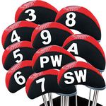 Golf Club Iron Head Covers Set of 10 with Numbers Blue Color, Waterproof Headcovers with Transparent Window (Red with Window)