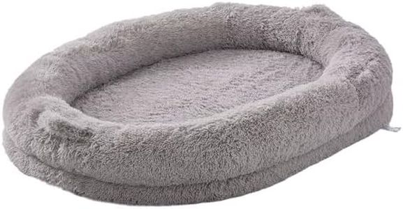 VEVOR Human Dog Bed, 1820x1220x250 mm Human Dog Bed for Adult, Human Size Dogs Beds with Washable PV Velvet Cover, Egg Orthopedic Foam, Storage Pocket, Large Bean Beds for You and Pet, Light Grey