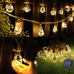 Geemoo Solar String Lights Outdoor Garden - 8M 160 LED Hemp Rope Solar Fairy Lights Outdoor Waterproof, Solar Christmas Lights with 16 LED Shatterproof Bulbs for Garden Patio Yard Party (Warm White)