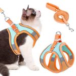 Qpets® Cat Harness with Leash for Walking, Adjustable Soft Sturdy Faux Suede Escape Proof Kitten Vest Harness and Leash with Reflective Strip for Large Medium Small Cat(Green, Orang, M)