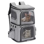 FASNATI Double-Compartment Pet Carrier Backpack, Cat Carrier Backpack for 2 Small Cats, Dogs and Rabbits, Perfect for Traveling/Hiking/Camping, Grey